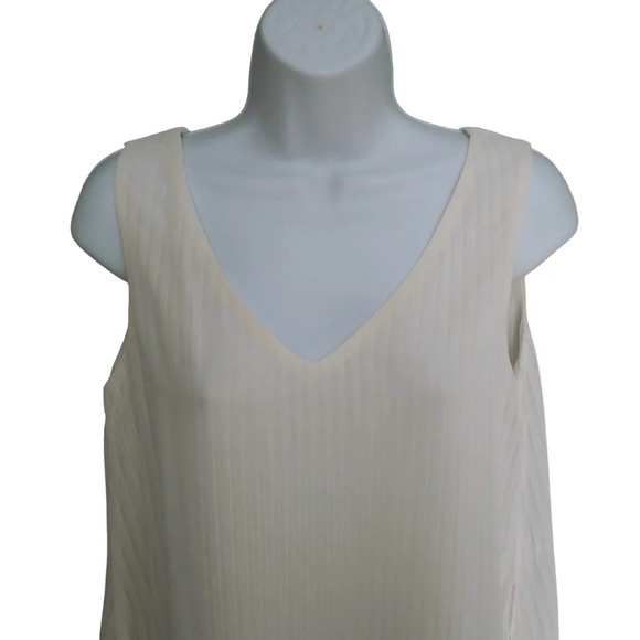 Must Semi-Sheer White Sleeveless Top with Asymmetrical  Hem S - Picture 2 of 6